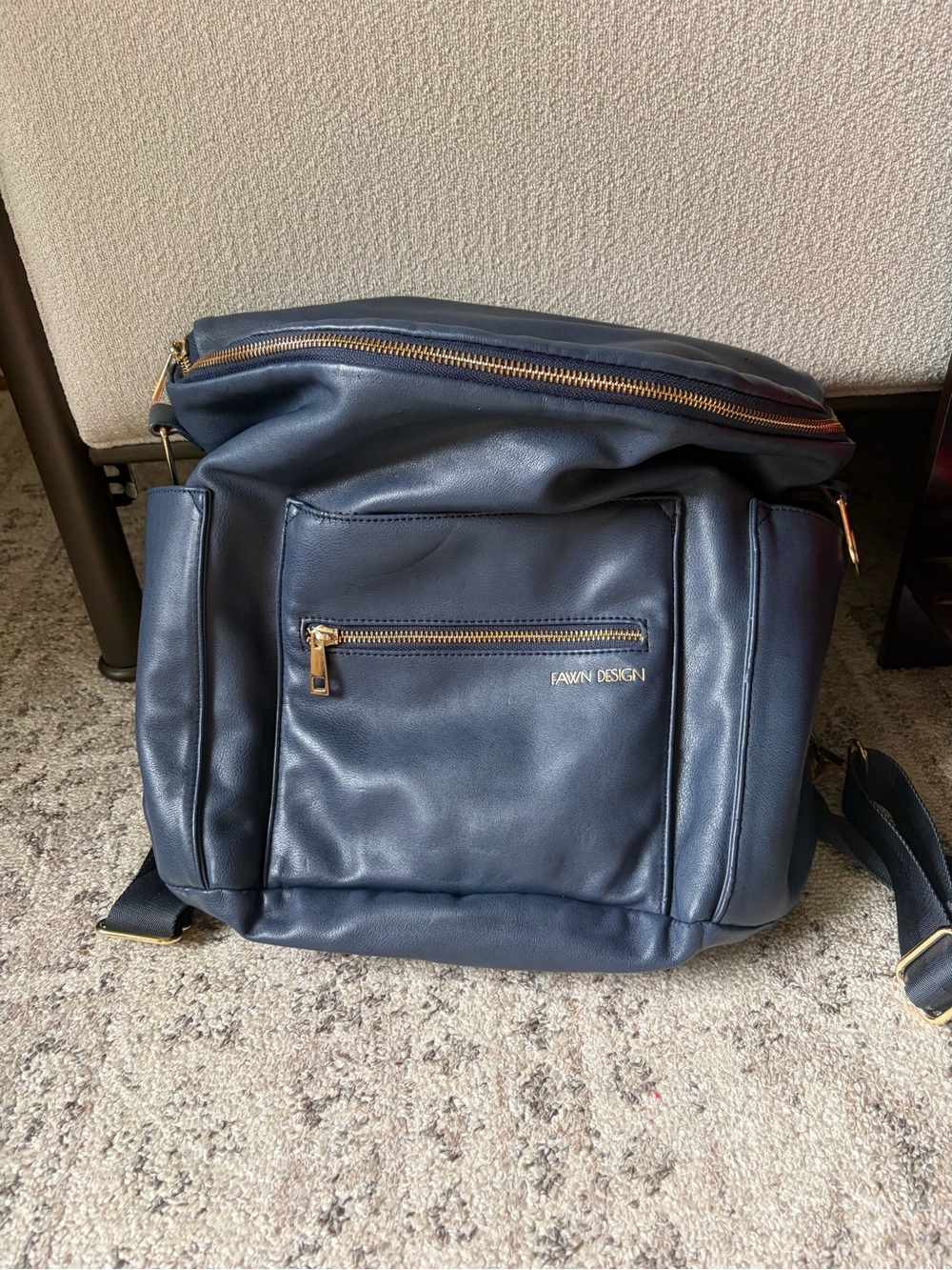 Fawn Design Navy Leather Daypack with Gold Accents